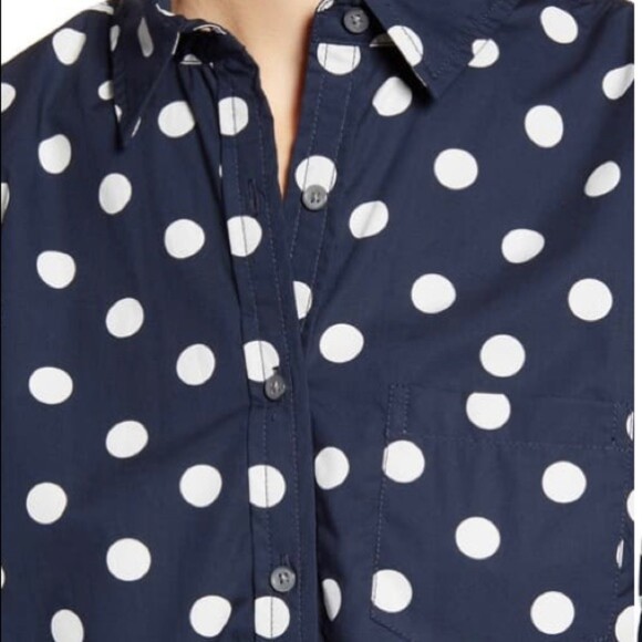 J. Crew Polka Dot Print Half-Button Down Cotton Poplin Pullover (NWT) - Picture 2 of 4